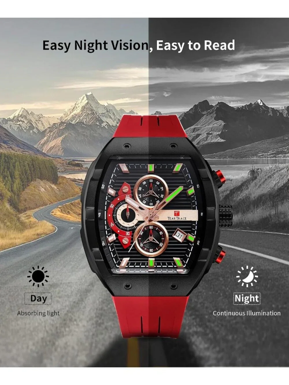 Men's Red Original Analog Quartz Waterproof Sport Fashion Unique Casual Watch